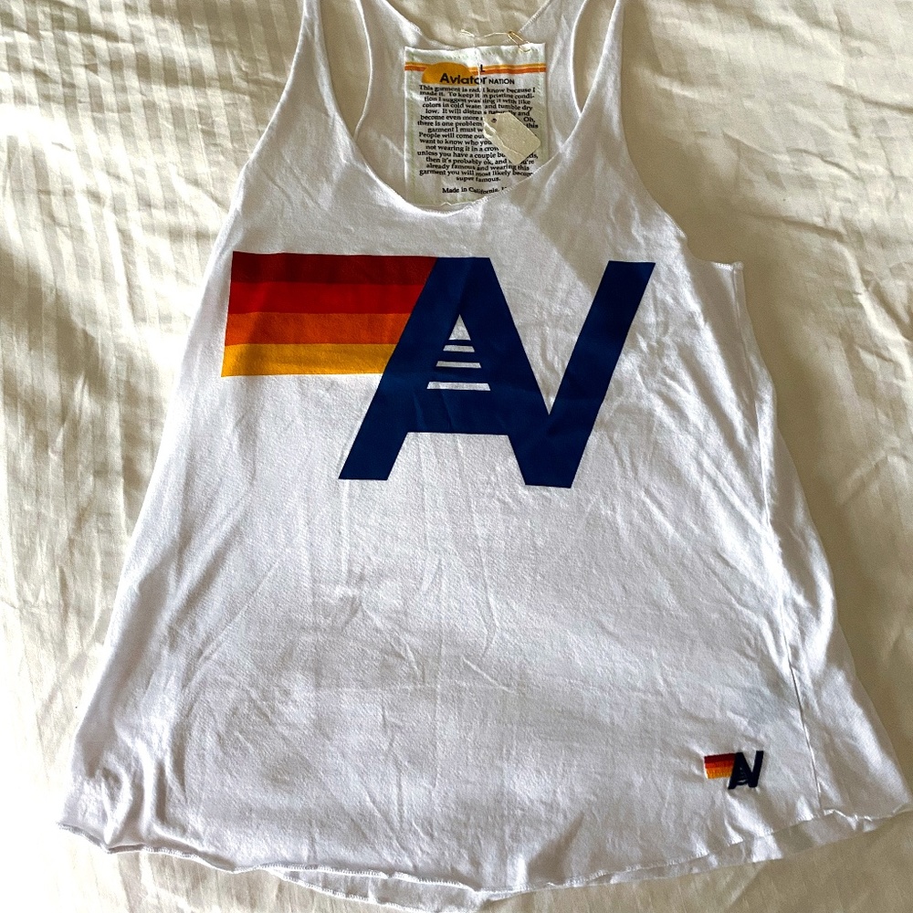 Aviator Nation Women's Logo Tank Top White Brand New Size L
